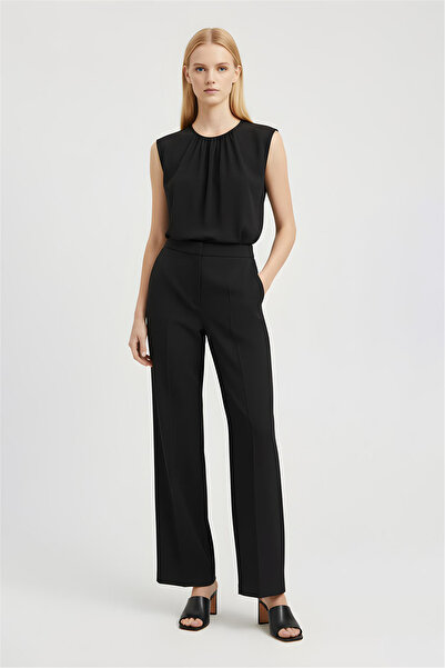 Perspective Black High Waist Pipe Leg Trousers