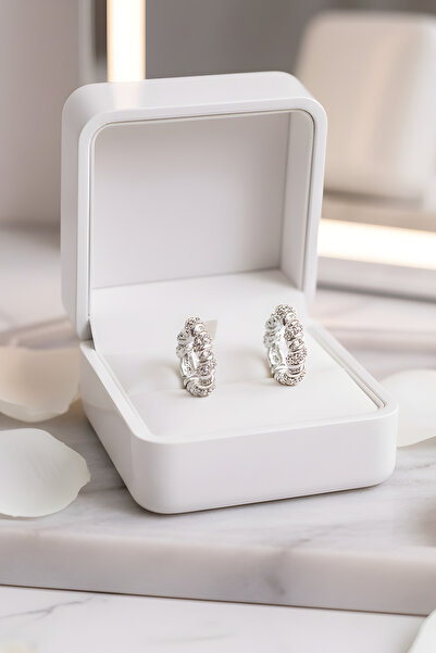 XP XUPİNG Aura Lüks Xuping Taşlı Burgulu Halka Küpe Gümüş Renk Kararmaz Alerj...