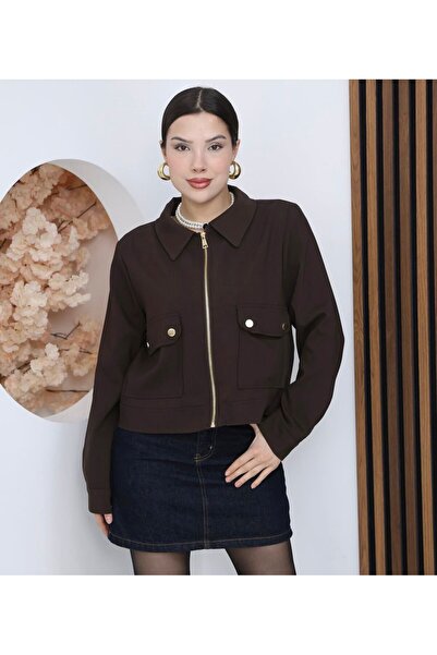 MODA Zr Κοντό υφασμάτινο μπουφάν Bomber σε καφέ χρώμα με τσέπες