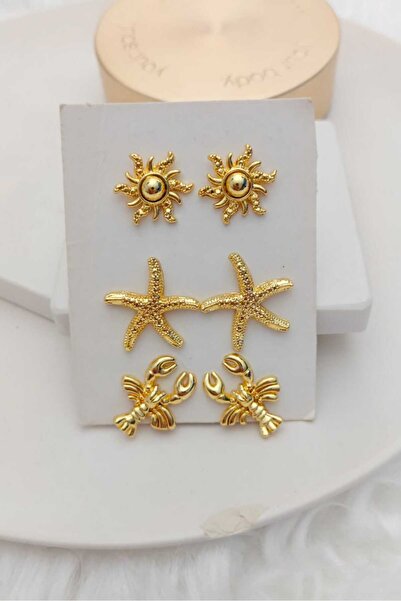KYOLA DESİGN Summer Concept Earring Set (Sun, Starfish, Crab)