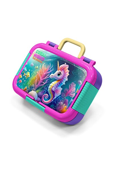 Coral High Kids Blue Water Green Seahorse Patterned Stainless Steel Lunch Box...