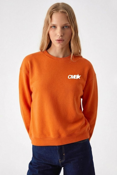 COMBİNE MİCHAİL Women's Cmb Text Print Orange Loose Sweatshirt