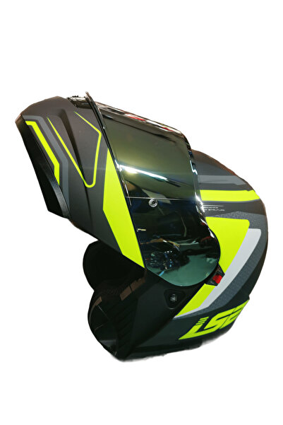 LS2 STROBE 2 PHANTOM MAT TITANIUM-NEON SARI KASK GOLD VİZÖRLÜ