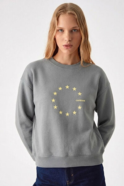 COMBİNE MİCHAİL Women's Star Printed Gray Casual Sweatshirt