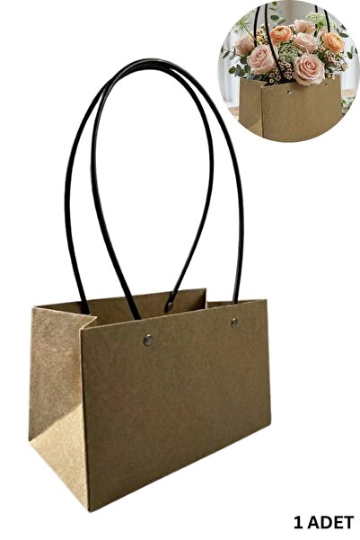 roco paper Kraft Çiçek Çantası, Su Geçirmez Plastik Saplı Hediye ve Saksı Taş...