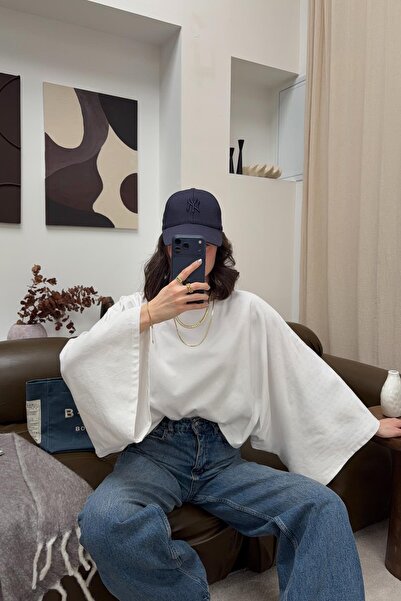 mylove Yarasa Kol Basic Bluz Beyaz