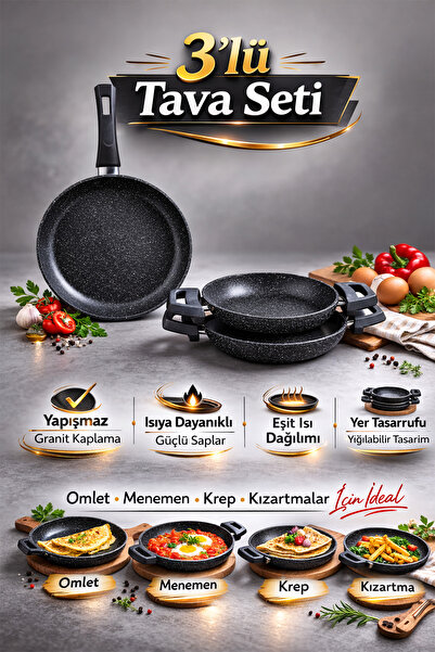 FIDUCIA 3-Piece Granite Non-Stick Omelette Crepe Pan Set