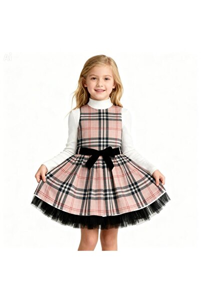 Gocoland Καρό φόρεμα με κλασικό σχέδιο, ζώνη και λεπτομέρεια από τούλι