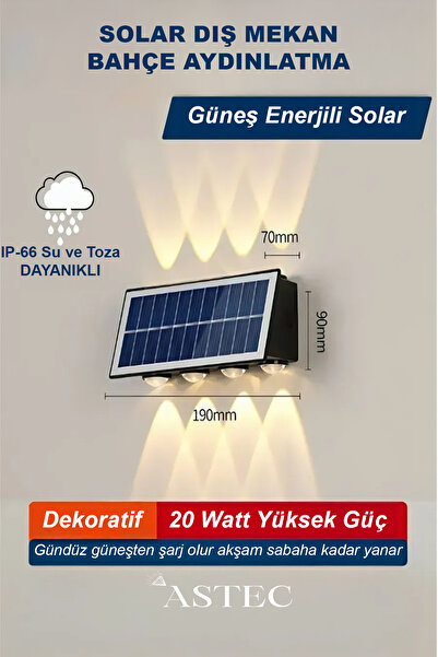 ASTEC Gün Işığı 20 Watt Solar Bahçe LED Aydınlatma Güneş Enerjili Otomatik Ya...
