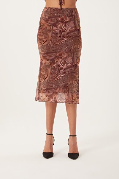 QUHOX Fusta din plasă căptușită pentru femei, maro