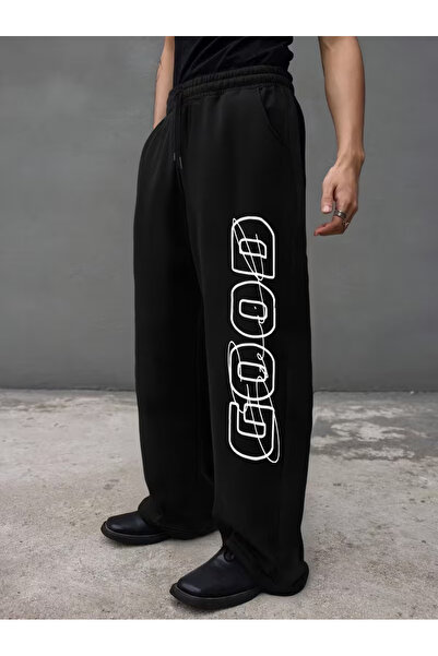 COMANCHERO Unisex Good Text Printed Baggy Cut Wide Leg Sweatpants