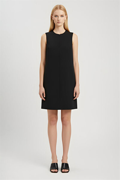 Perspective Siyah Fermuar Detaylı Cepli Diz Üstü Elbise