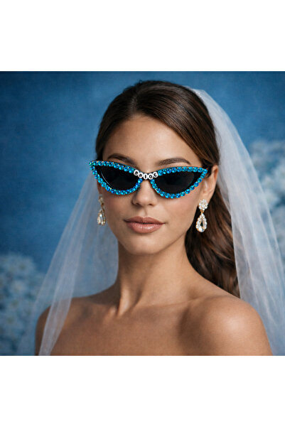 PARTİPORT Bride Written Blue Stone Party Glasses Bachelorette Bridal Glasses