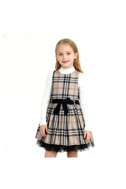 Gocoland Rochie cu model clasic în carouri, cu curea și detalii din tul