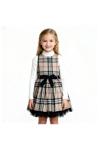 Gocoland Rochie cu model clasic în carouri, cu curea și detalii din tul