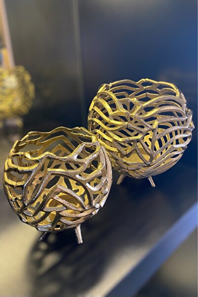 LEMİ DEKORASYON 2 Li Peacock Döküm Top Gold Mumluk 19*13 Cm