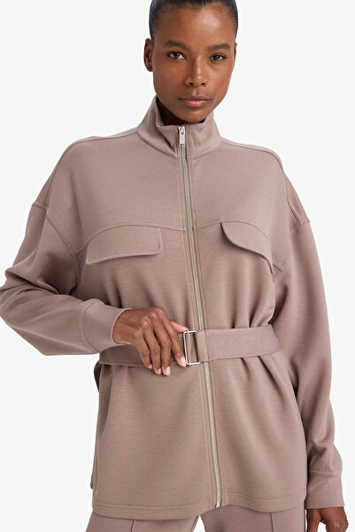 DeFacto Airtech Long Fit Stand Collar Modal Cardigan F9064Ax26Sp