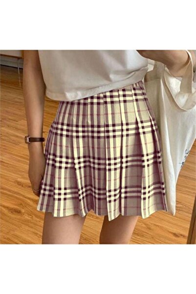 harmony factory Black White Striped Beige Plaid Skirt Women Y2K Streetwear