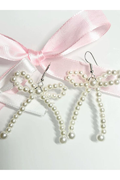 Shiklik White Color Pearl Bow Women's Earrings