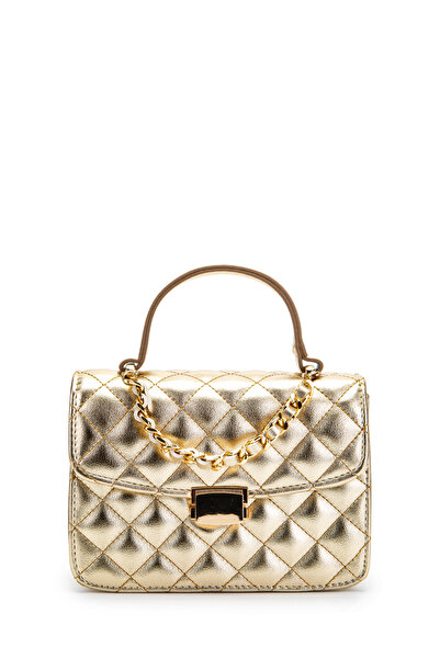 minebag Gold Chain Charm Detailed Isabella Women's Crossbody Bag Gold