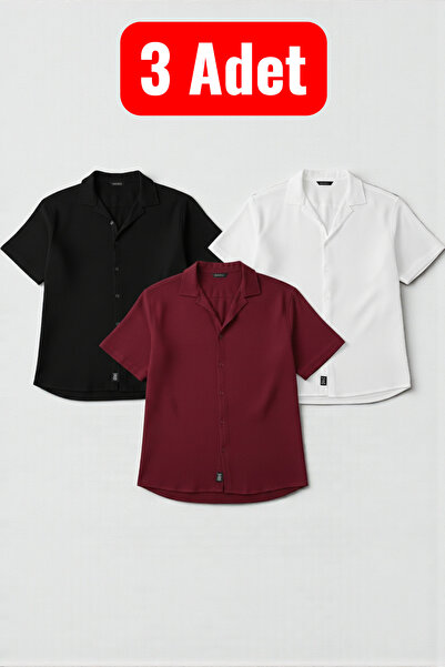 legends butik Men's 3-Piece Wrinkled Summer Short Sleeve Shirt Set