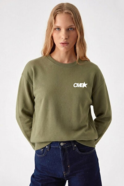 COMBİNE MİCHAİL Women's Cmb Text Printed Khaki Loose Sweatshirt
