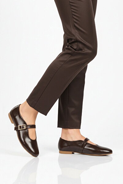 AYAKMOD Balerini de damă maro cu curea ușoară 666160 Z