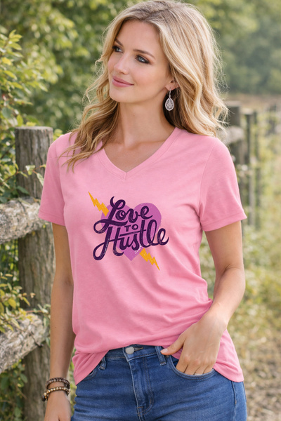 LORVEX Women's V-Neck T-Shirt Comfortable Fit Hustle Printed T-Shirt