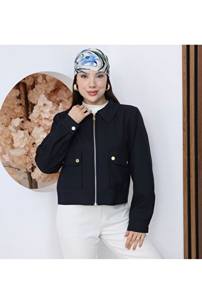 MODA Zr Κοντό υφασμάτινο μπουφάν Bomber σε μπλε ναυτικό χρώμα με τσέπες
