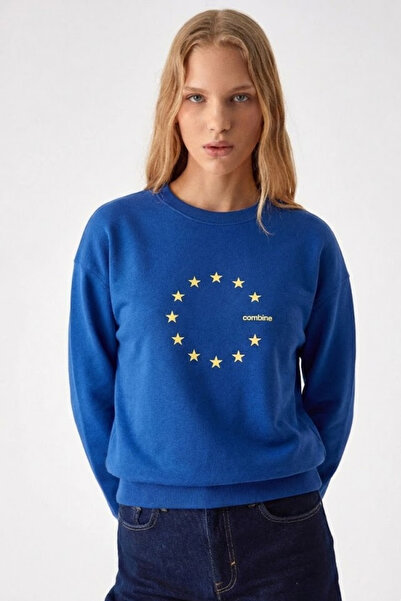 COMBİNE MİCHAİL Women's Star Printed Blue Casual Sweatshirt