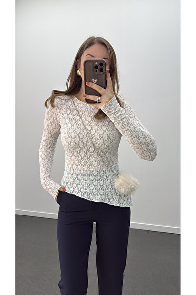 Narferita Velin Asimetrik Dantel Bluz