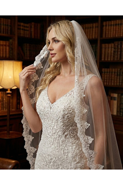 Magic Tiara Fransız Dantel Kenarlı Gelin Duvakı – Zarif ve Romantik Dokunuş