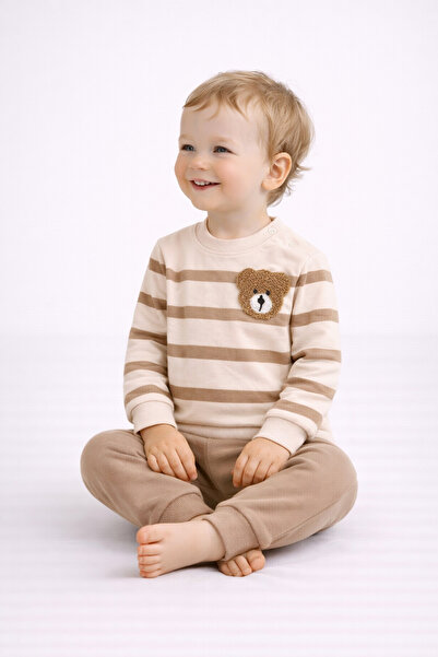 dinamik çocuk طقم أطفال مخطط من بانش تيدي بير مكون من قطعتين، قطعة علوية وسفل...