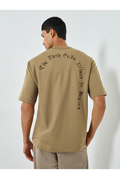 Styli Men Beige Graphic Print Oversized T-Shirt