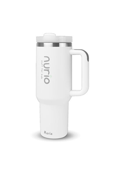 Nurio Stainless Steel Thermal Bottle With Straw and Handle Nurio- -White