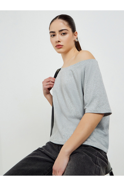 Styli Grey Off Shoulder Oversized T-Shirt