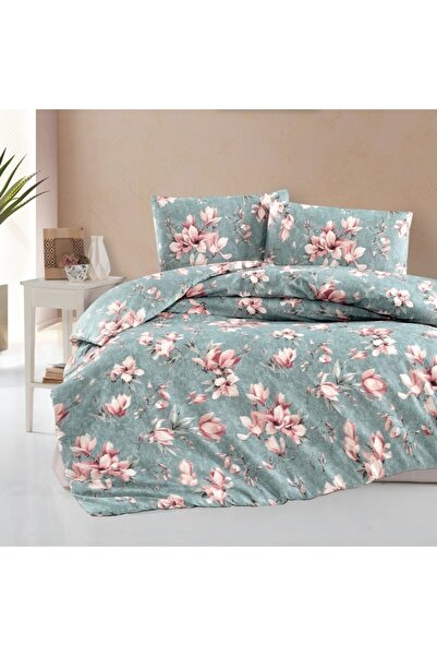 First Choice Lenjerie pat dublu bumbac ranforce cu magnolii roz, Marea Blue