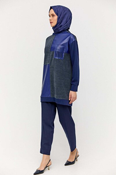 Setrms Deri Parçalı Fileli Tunik