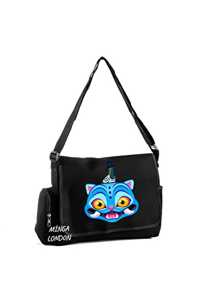 Minga London Khaki Huntrıx Cat Printed Messenger Bag -Mingalondon