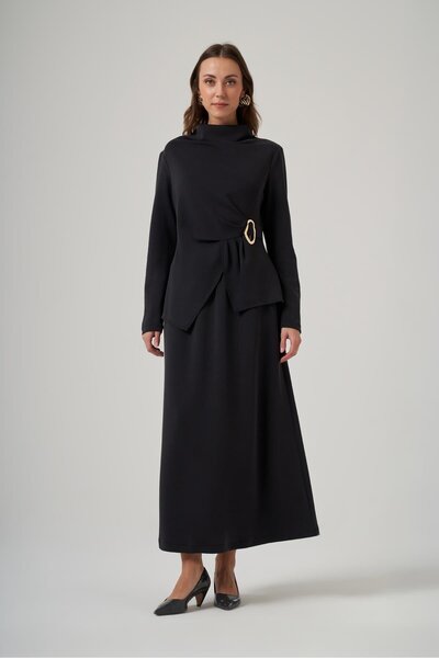 Nuss 1080 Gold Tokalı Drapeli Uzun Etekli Takım - Siyah