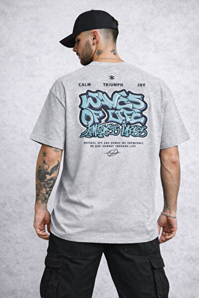 herkesemoda Waves of Text Detailed Basic T-Shirt