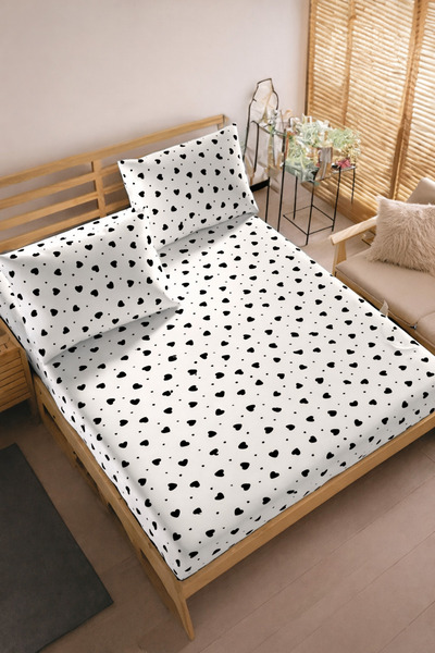 SADEN HOME Heart Patterned Elastic Sheet Set - Single/Double/King Size