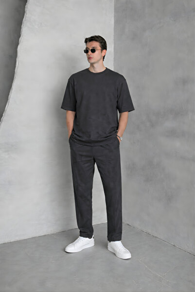 YAKAMEL Men's 2-Thread Oversize Tie-Waist Summer Short Sleeve Track Suit