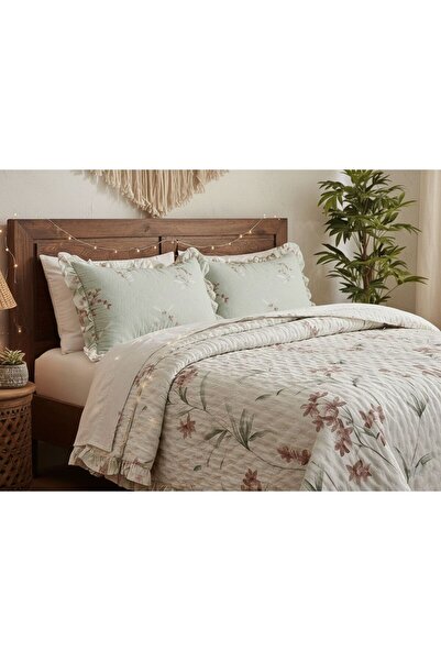 Serenova Dream Double Patterned Ruffled Quilted Bedspread Set 260X240 King Size