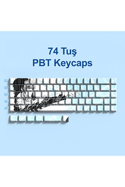 silabor 74 Tuş Orijinal Yan Baskılı Yarı Saydam PBT Süblimasyon Mekanik Klavy...
