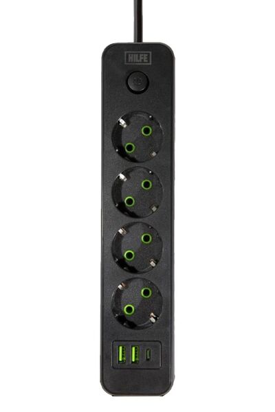 HILFE Akım Korumalı, Anahtarlı, 2 USB, 1 Typ-C, Uzatma Kablosu, 2500 w