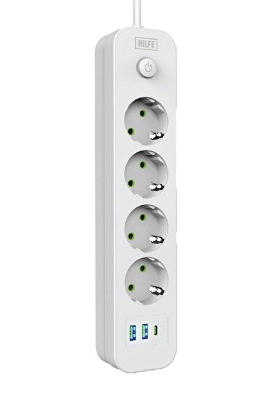 HILFE Akım Korumalı, Anahtarlı, 2 USB, 1 Typ-C, Uzatma Kablosu, 2500 w