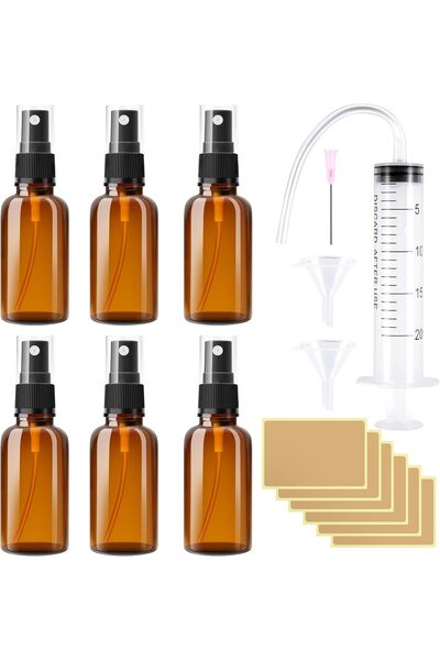OEM Set of 6 Spray Bottles - Brown Glass, Reusable - 10 ml, Brown, For Travel