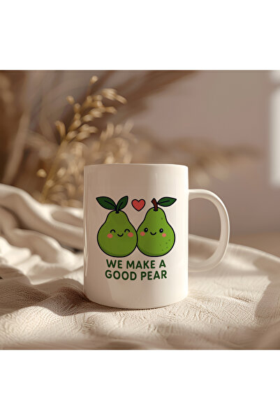 BB TRADE Pear Design White Ceramic Printed Mug Cup 330ml