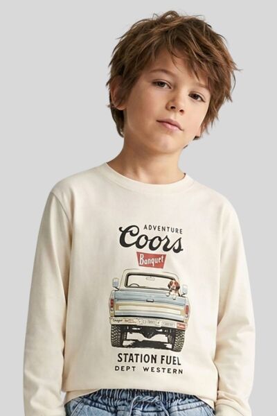 ww waka waka kids store Tricou cu mânecă lungă cu imprimeu Coors Banquet, bej...